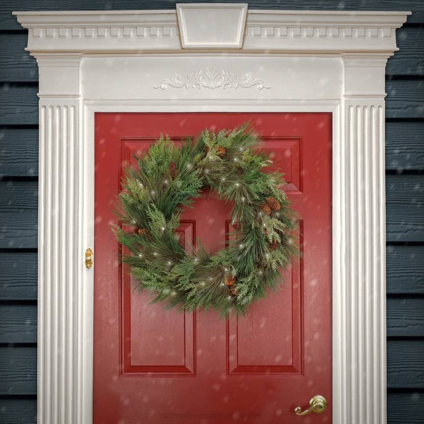 28in HGTV Home Collection Pre-Lit Black Tie Cedar Wreath National Tree CompanyLBRH249