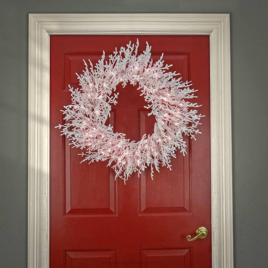 30in HGTV Home Collection Pre-Lit Christmas by the Sea Coral Wreath National Tree CompanyLBRH292