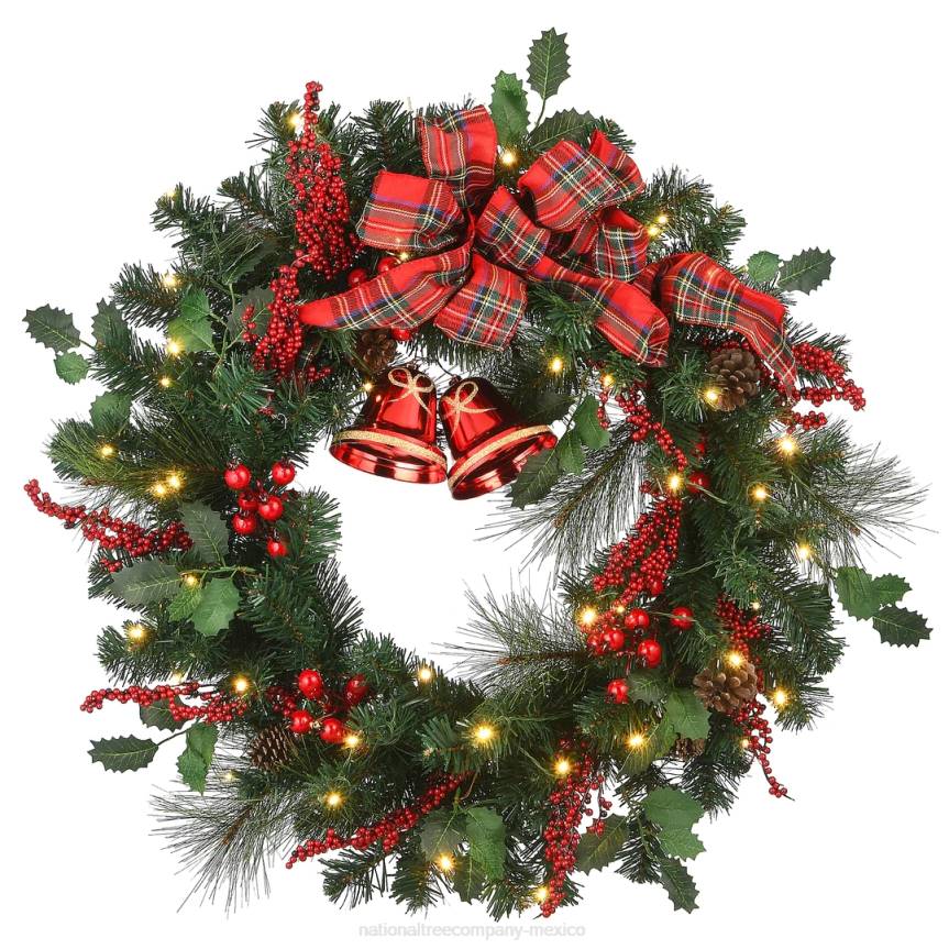 30in Holiday Plaid Bow Prelit Wreath National Tree CompanyLBRH228