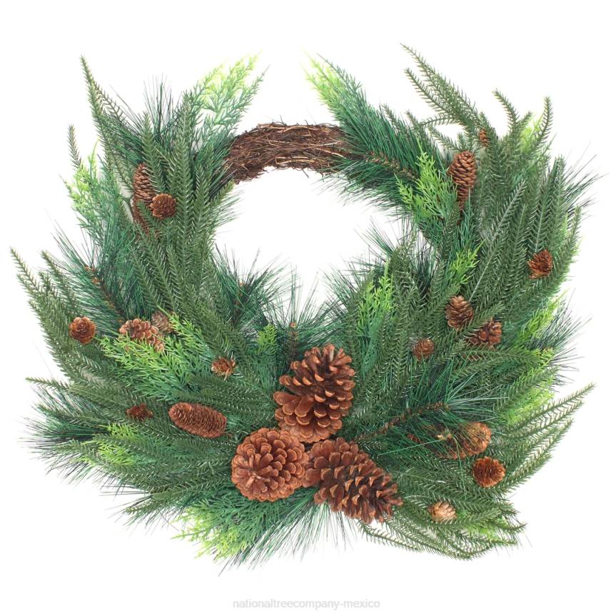 Artificial Mixed Bristle Branch Pine Christmas Wreath, Decorated with Woven Branch Base, Light Green Cypress Tips and Pinecones, 26 in National Tree CompanyLBRH286