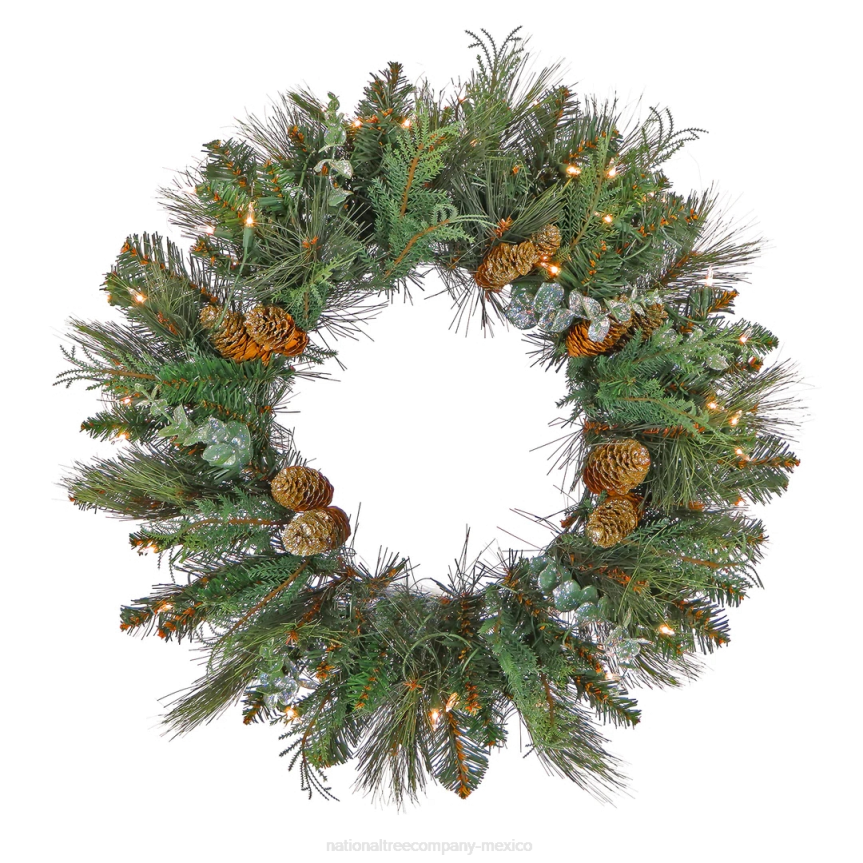 First Traditions Collection, 30in Pre-Lit Artificial North Conway Wreath with Glittery Cones and Eucalyptus National Tree CompanyLBRH290