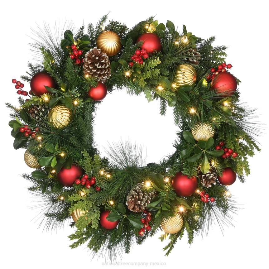 Pre-Lit Artificial Christmas Wreath, Decorated Rural Homestead, with Warm White LED Lights, Battery Powered, 28 in National Tree CompanyLBRH259