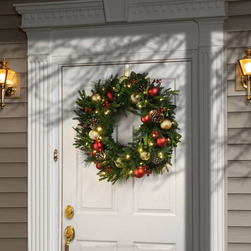 Pre-Lit Artificial Christmas Wreath, Decorated Rural Homestead, with Warm White LED Lights, Battery Powered, 28 in National Tree CompanyLBRH259