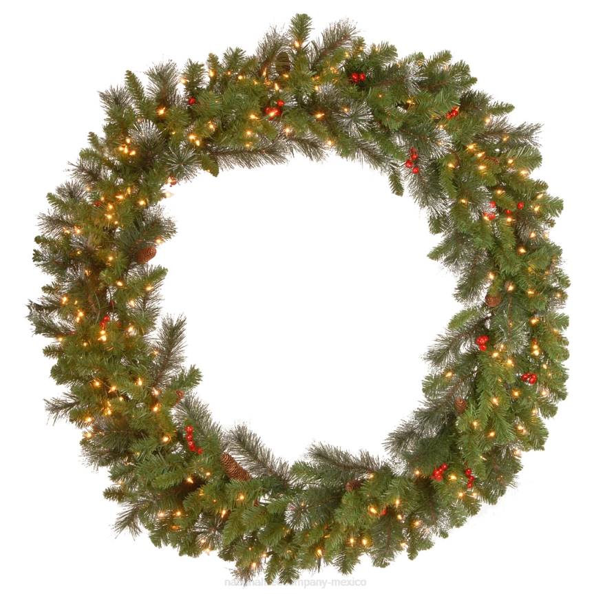 Pre-Lit Artificial Christmas Wreath, Green, Crestwood Spruce, White Lights, Decorated with Pine Cones, Berry Clusters, Christmas Collection, 48 Inches National Tree CompanyLBRH285