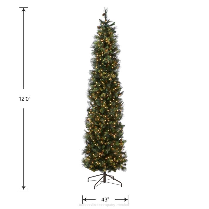 Pre-Lit Artificial Giant Slim Christmas Tree, Green, Carolina Pine, White Lights, Flocked with Pine Cones, Includes Stand, 12 feet National Tree CompanyLBRH43