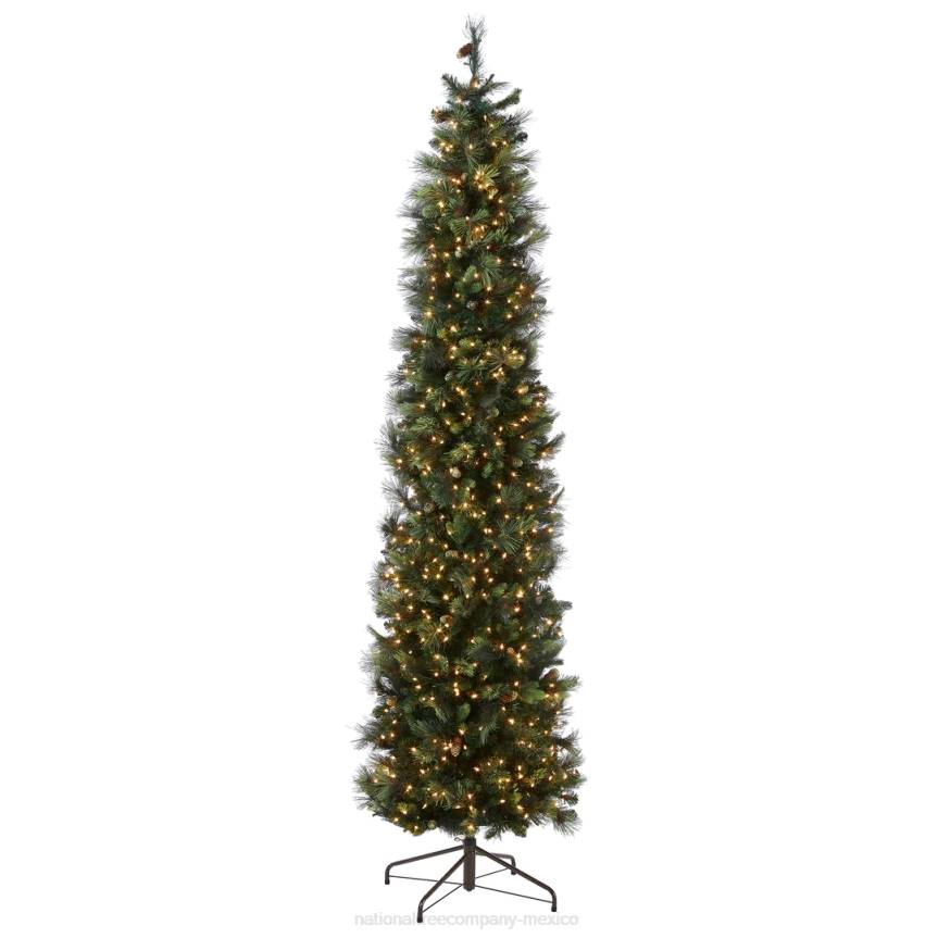 Pre-Lit Artificial Giant Slim Christmas Tree, Green, Carolina Pine, White Lights, Flocked with Pine Cones, Includes Stand, 12 feet National Tree CompanyLBRH43