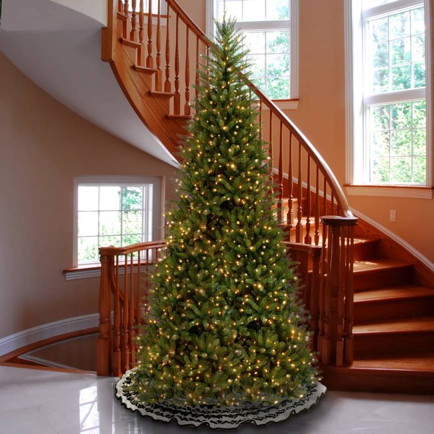 Pre-Lit Artificial Slim Christmas Tree, Green, Dunhill Fir, White Lights, Includes Stand, 10 Feet National Tree CompanyLBRH21