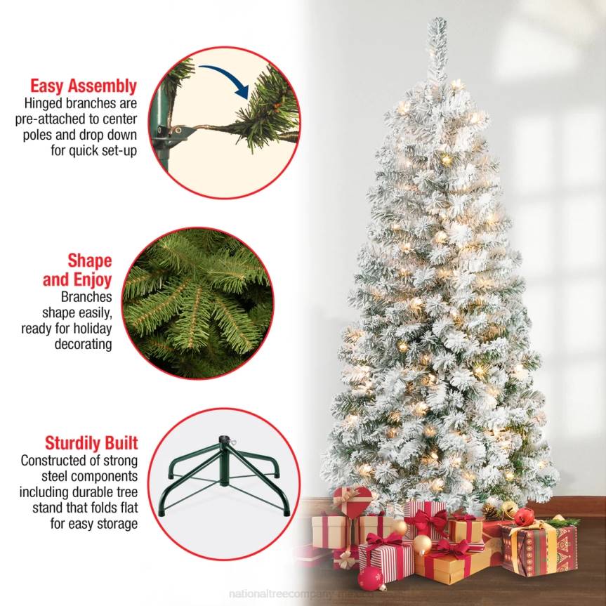 First Traditions Pre-Lit Acacia Flocked Tree Medium Christmas Tree, Clear Incandescent Lights, Plug In, 6 ft National Tree CompanyLBRH41