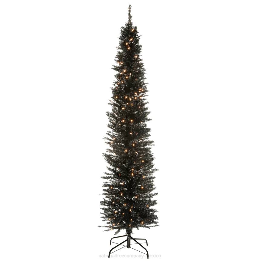 Pre-Lit Artificial Christmas Tree, Black Tinsel, White Lights, Includes Stand, 6 feet National Tree CompanyLBRH142