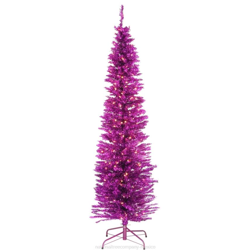 Pre-Lit Artificial Christmas Tree, Pink Tinsel, White Lights, Includes Stand, 6 feet National Tree CompanyLBRH209
