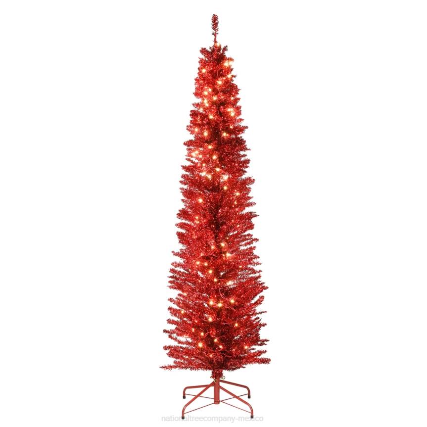 Pre-Lit Artificial Christmas Tree, Red Tinsel, White Lights, Includes Stand, 6 feet National Tree CompanyLBRH63