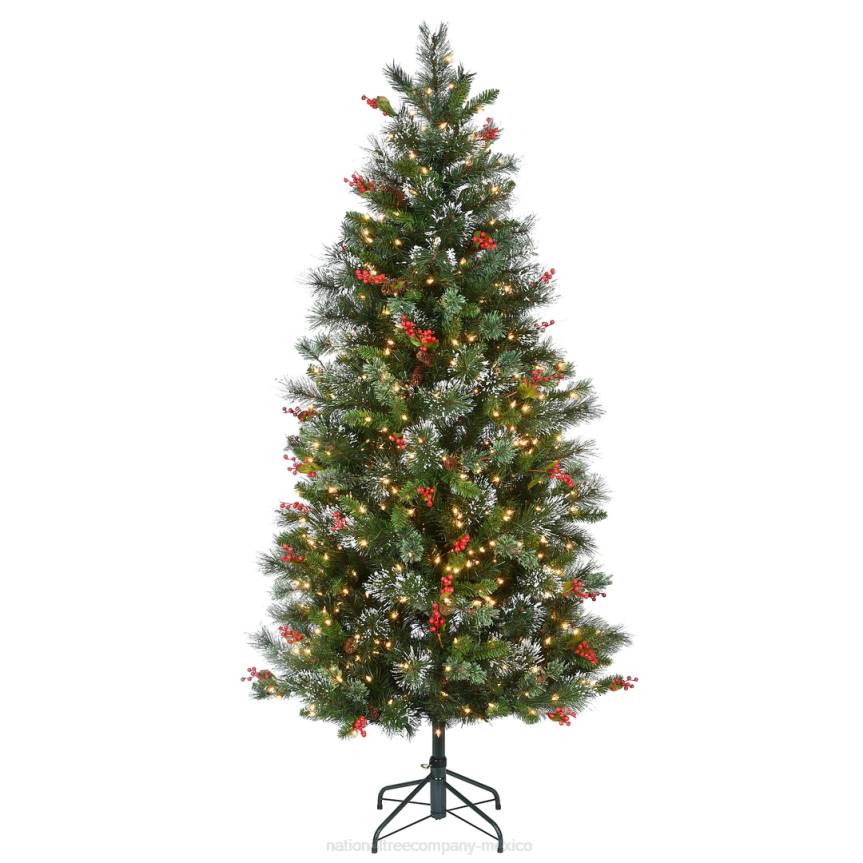 Pre-Lit Artificial Christmas Tree, Wintry Pine, Green, White Lights, Decorated with Pine Cones, Berry Clusters, Includes Stand, 6.5 Feet National Tree CompanyLBRH197