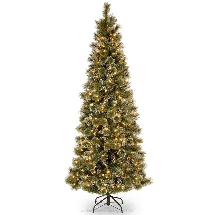 Pre-Lit Artificial Slim Christmas Tree, Green, Glittery Bristle Pine, White Lights, Includes Stand, 6.5 Feet National Tree CompanyLBRH161