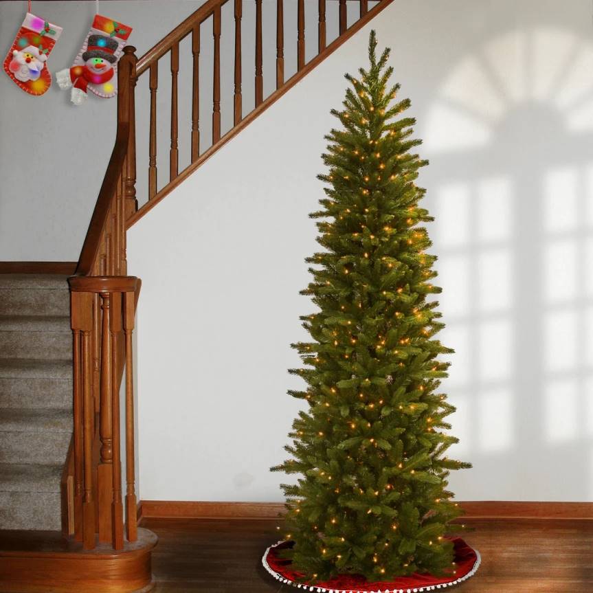 Pre-Lit 'Feel Real' Artificial Slim Christmas Tree, Grande Fir, Green, White Lights, Includes Stand, 6.5 Feet National Tree CompanyLBRH22
