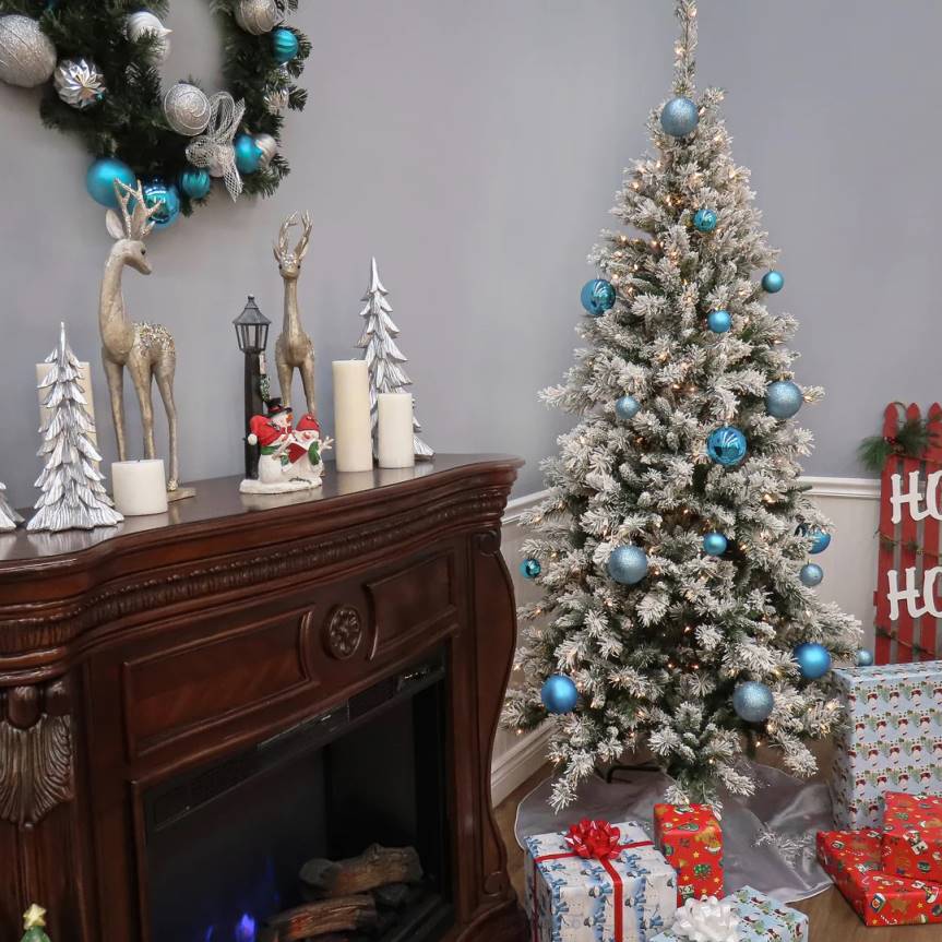 7.5 ft. Snowy Mountain Pine Slim Pine Tree with Clear Lights National Tree CompanyLBRH42