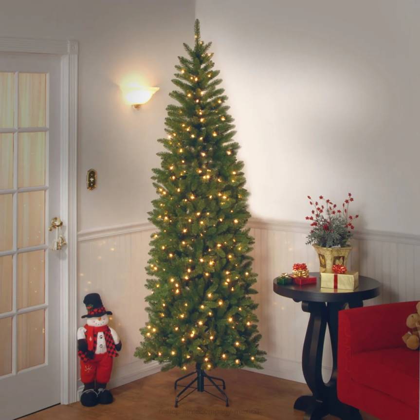 Artificial Pre-Lit Slim Christmas Tree, Green, Kingswood Fir, Dual Color LED Lights, Includes Stand, 7.5 Feet National Tree CompanyLBRH119