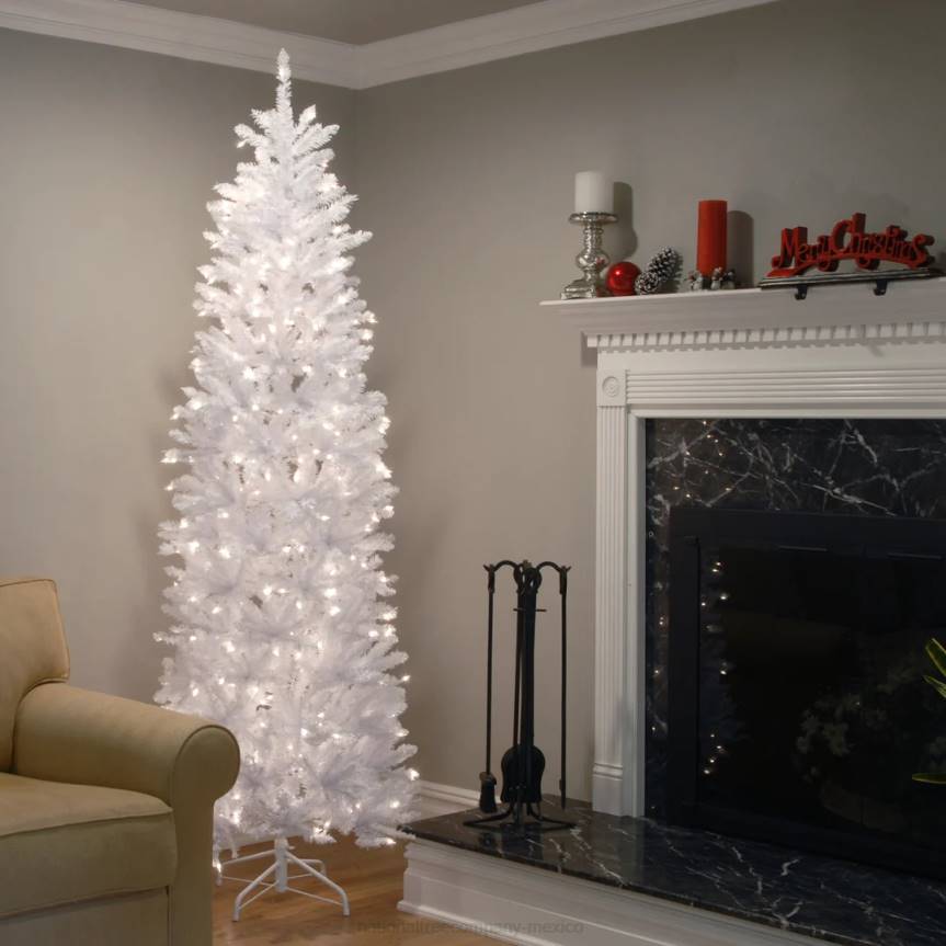 Artificial Pre-Lit Slim Christmas Tree, White, Kingswood Fir, White Lights, Includes Stand, 7 Feet National Tree CompanyLBRH134