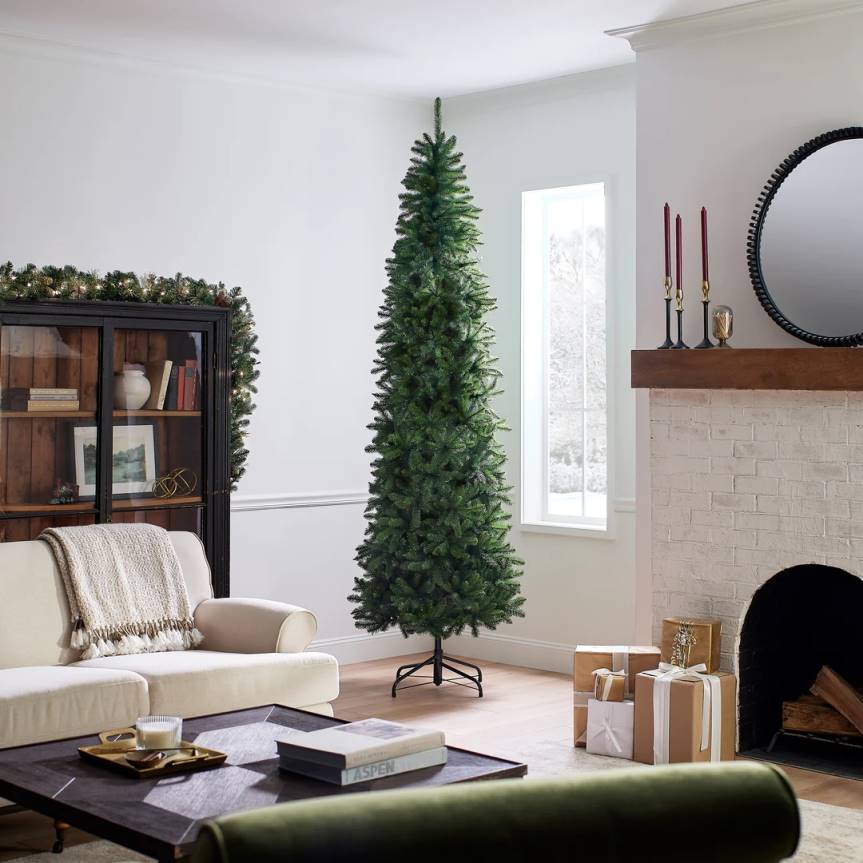 Artificial Slim Christmas Tree, Green, Kingswood Fir, Includes Stand, 9 Feet National Tree CompanyLBRH118