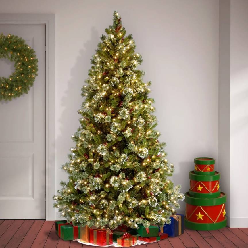 Pre-Lit Artificial Christmas Tree, Wintry Pine, Green, White Lights, Decorated with Pine Cones, Berry Clusters, Includes Stand, 7.5 Feet National Tree CompanyLBRH123