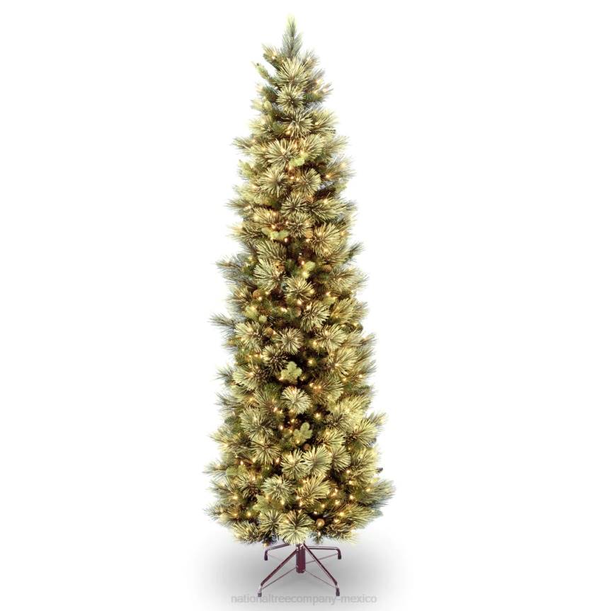 Pre-Lit Artificial Full Christmas Tree, Green, Carolina Pine, White Lights, Flocked with Pine Cones, Includes Stand, 7 feet National Tree CompanyLBRH190