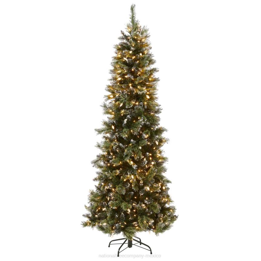 Pre-Lit Artificial Slim Christmas Tree, Green, Glittery Bristle Pine, White Lights, Includes Stand, 7.5 Feet National Tree CompanyLBRH127