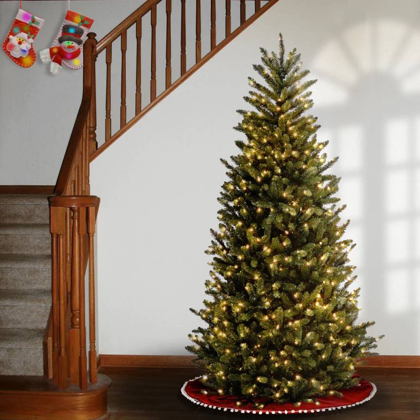 Pre-Lit Artificial Slim Christmas Tree, Green, Natural Fraser Fir, White Lights, Includes Stand, 7.5 Feet National Tree CompanyLBRH58