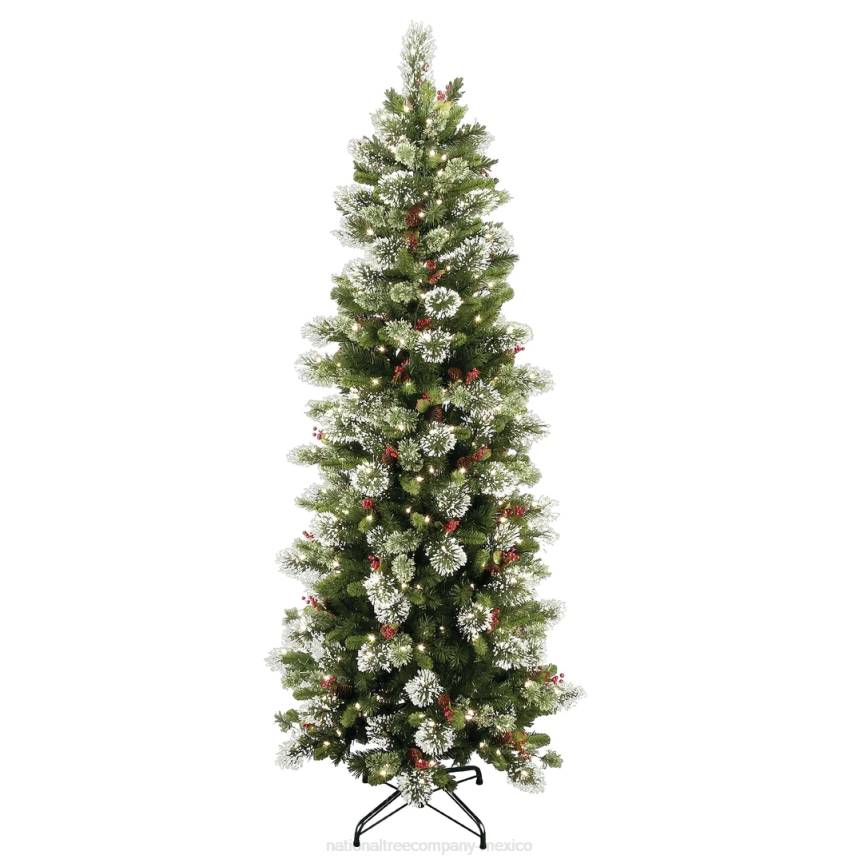 Pre-Lit Artificial Slim Christmas Tree, Wintry Pine, Green, White Lights, Decorated with Pine Cones, Includes Stand, 7.5 Feet National Tree CompanyLBRH126