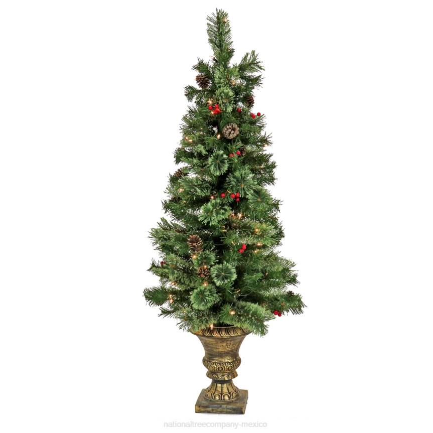 Artificial Cashmere Cone & Berry Entrance Christmas Tree in Bronze Urn, with Red Berries and Pinecones, Pre-Lit with Clear Incandescent Lights, Plug In, 4.5 ft National Tree CompanyLBRH4