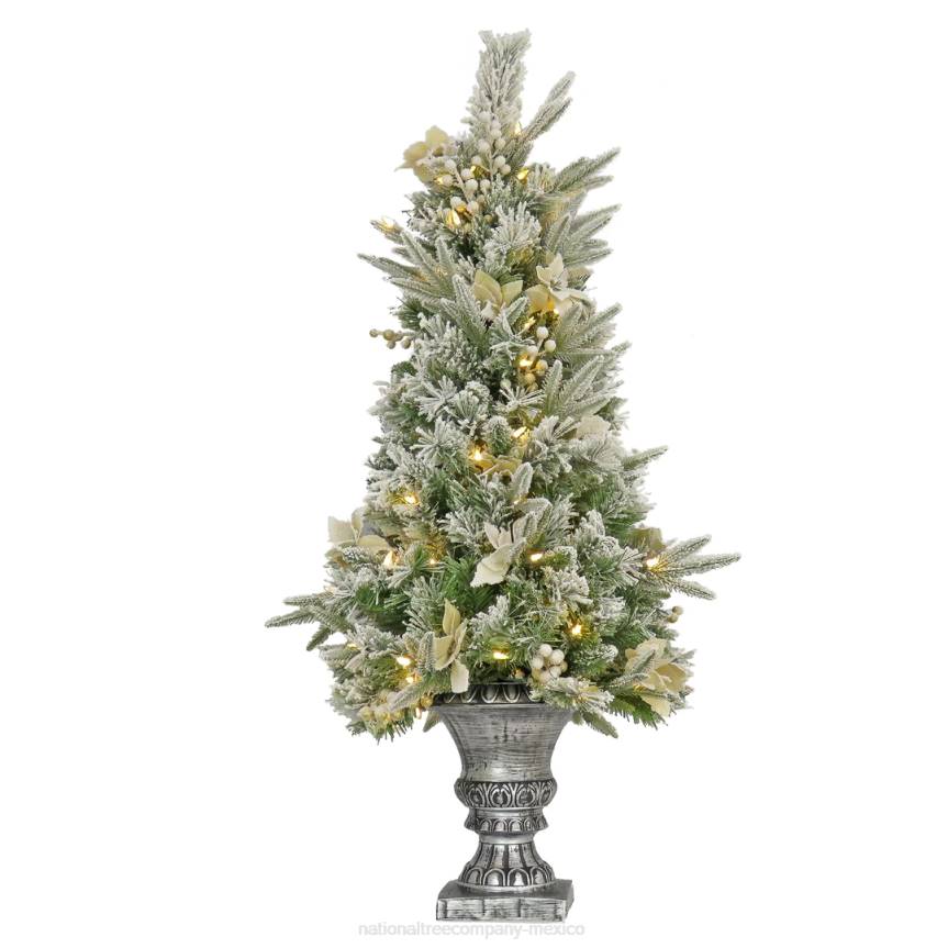 Artificial Frosted Colonial Fir Entrance Christmas Tree with Berries and Poinsettia Flowers, Pre-Lit with Warm White LED Lights, Plug In, 4 ft National Tree CompanyLBRH145
