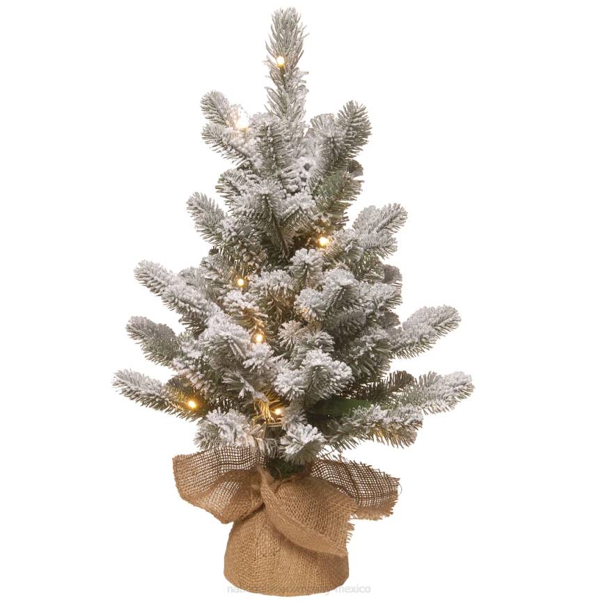 Pre-Lit Artificial Christmas Tree, Green, Snowy Sheffield Spruce, White LED Lights, Includes Cloth Bag Base, Battery Operated, 24 Inches National Tree CompanyLBRH177