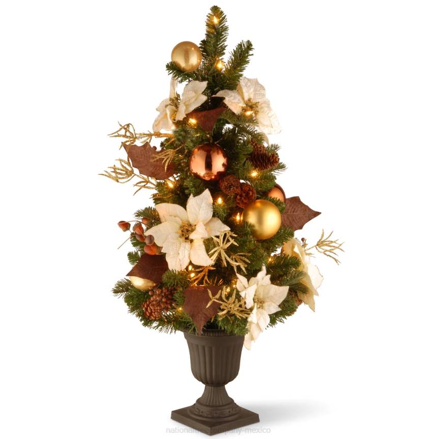 Pre-Lit Artificial Christmas Tree, Nature, Green, White Lights, Decorated with Pine Cones, Ornaments, Includes Pot Base, 3 Feet National Tree CompanyLBRH211