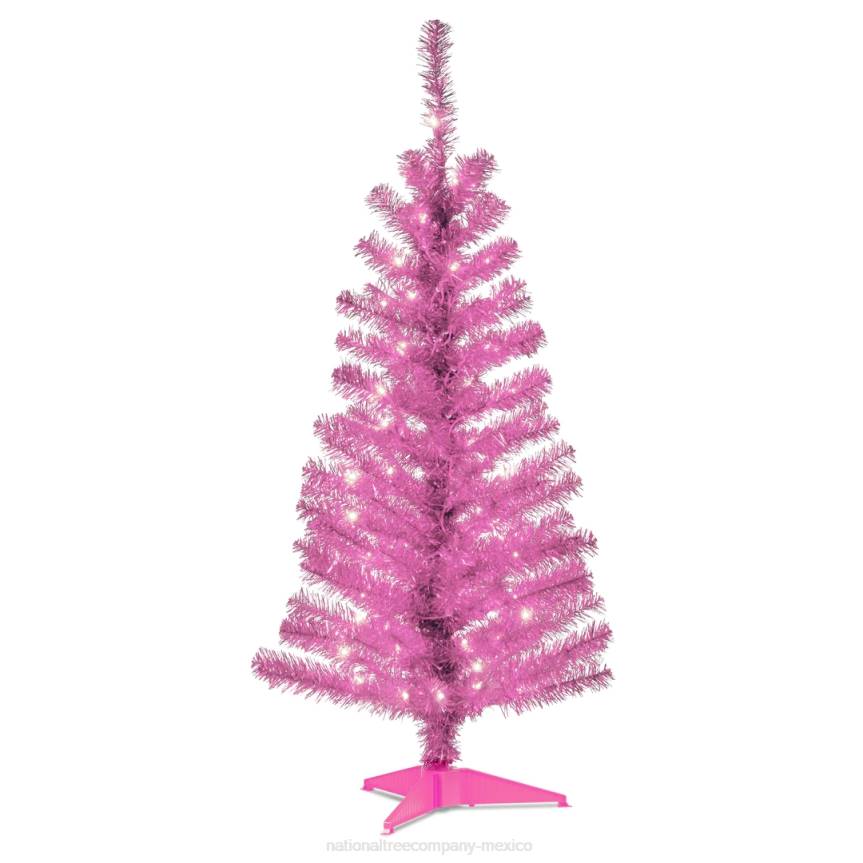 Pre-Lit Artificial Christmas Tree, Pink Tinsel, White Lights, Includes Stand, 4 feet National Tree CompanyLBRH46